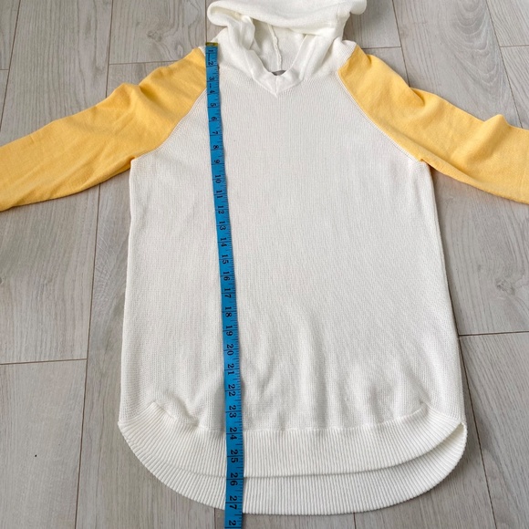 Orange and Off-White Colorblock Hooded Pullover Sweater - Picture 7 of 8